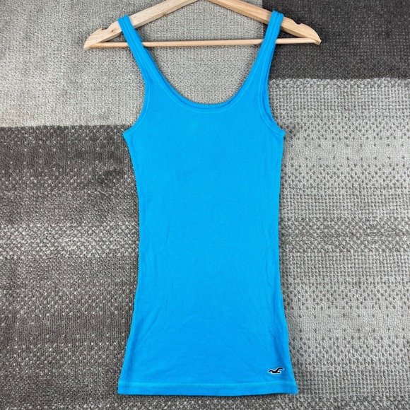 Hollister Tops - Y2K Hollister Womens Medium Blue Ribbed Scoop Neck Tank Top Seagull Logo Stretch